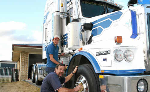 Robbie and Cameron Larfield polishing their truck before today’s Lights on the Hill truck convoy. Robbie and Cameron Larfield polishing their truck before today’s Lights on the Hill truck convoy.